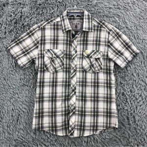 F.U.S.A.I Shirt Mens Medium Button Down Checkered Plaid Gray White